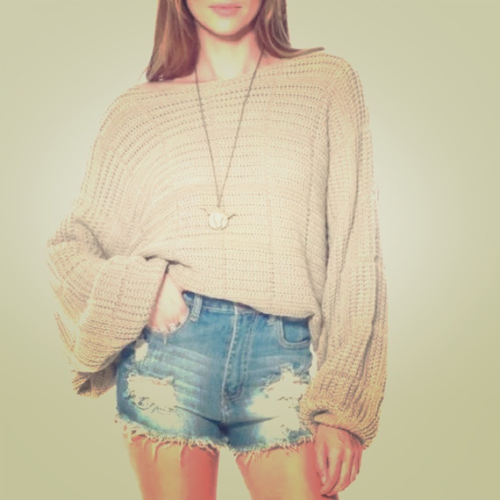 NWT REHAB Knit Baggy Off Shoulder Taupe Sweater